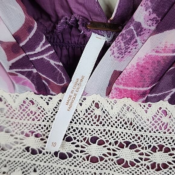 Free People Floral High Low Size 10 Pink Purple Dress - Picture 4 of 7